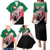 Personalized Sudan Family Matching Puletasi and Hawaiian Shirt Sudanese Secretary Bird Flag Style