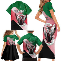 Personalized Sudan Family Matching Short Sleeve Bodycon Dress and Hawaiian Shirt Sudanese Secretary Bird Flag Style