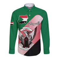 Personalized Sudan Long Sleeve Button Shirt Sudanese Secretary Bird Flag Style