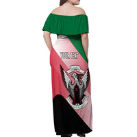 Personalized Sudan Off Shoulder Maxi Dress Sudanese Secretary Bird Flag Style