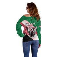Personalized Sudan Off Shoulder Sweater Sudanese Secretary Bird Flag Style