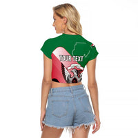Personalized Sudan Raglan Cropped T Shirt Sudanese Secretary Bird Flag Style