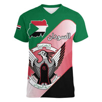 Personalized Sudan Women V-Neck T-Shirt Sudanese Secretary Bird Flag Style