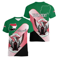 Personalized Sudan Women V-Neck T-Shirt Sudanese Secretary Bird Flag Style