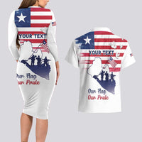 Personalised Liberia Flag Day Couples Matching Long Sleeve Bodycon Dress and Hawaiian Shirt Our Flag Our Pride
