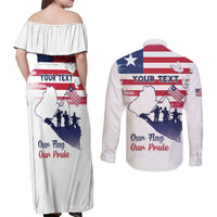 Personalised Liberia Flag Day Couples Matching Off Shoulder Maxi Dress and Long Sleeve Button Shirt Our Flag Our Pride