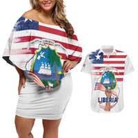 Personalised Liberia Flag Day Couples Matching Off Shoulder Short Dress and Hawaiian Shirt Our Flag Our Pride