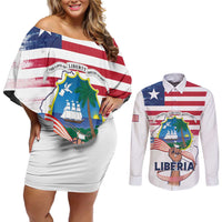 Personalised Liberia Flag Day Couples Matching Off Shoulder Short Dress and Long Sleeve Button Shirt Our Flag Our Pride