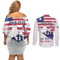 Personalised Liberia Flag Day Couples Matching Off Shoulder Short Dress and Long Sleeve Button Shirt Our Flag Our Pride