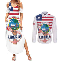 Personalised Liberia Flag Day Couples Matching Summer Maxi Dress and Long Sleeve Button Shirt Our Flag Our Pride