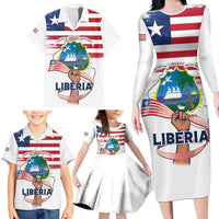Personalised Liberia Flag Day Family Matching Long Sleeve Bodycon Dress and Hawaiian Shirt Our Flag Our Pride