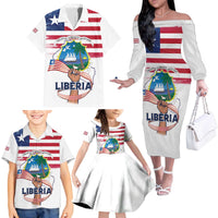 Personalised Liberia Flag Day Family Matching Off The Shoulder Long Sleeve Dress and Hawaiian Shirt Our Flag Our Pride