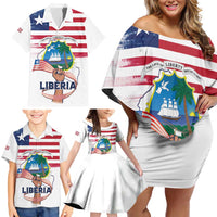 Personalised Liberia Flag Day Family Matching Off Shoulder Short Dress and Hawaiian Shirt Our Flag Our Pride