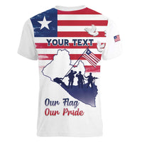 Personalised Liberia Flag Day Women V-Neck T-Shirt Our Flag Our Pride