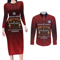 Personalized Red Tails Legacy Couples Matching Long Sleeve Bodycon Dress and Long Sleeve Button Shirt Tuskegee Airmen WWII Heroes - Wonder Print Shop