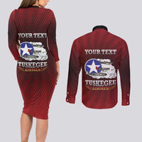Personalized Red Tails Legacy Couples Matching Long Sleeve Bodycon Dress and Long Sleeve Button Shirt Tuskegee Airmen WWII Heroes - Wonder Print Shop