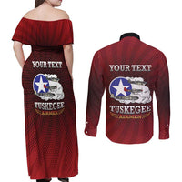 Personalized Red Tails Legacy Couples Matching Off Shoulder Maxi Dress and Long Sleeve Button Shirt Tuskegee Airmen WWII Heroes - Wonder Print Shop