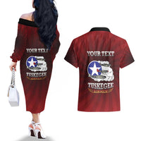 Personalized Red Tails Legacy Couples Matching Off The Shoulder Long Sleeve Dress and Hawaiian Shirt Tuskegee Airmen WWII Heroes - Wonder Print Shop