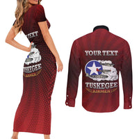 Personalized Red Tails Legacy Couples Matching Short Sleeve Bodycon Dress and Long Sleeve Button Shirt Tuskegee Airmen WWII Heroes - Wonder Print Shop