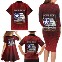 Personalized Red Tails Legacy Family Matching Long Sleeve Bodycon Dress and Hawaiian Shirt Tuskegee Airmen WWII Heroes - Wonder Print Shop