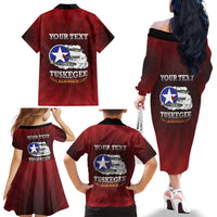 Personalized Red Tails Legacy Family Matching Off The Shoulder Long Sleeve Dress and Hawaiian Shirt Tuskegee Airmen WWII Heroes - Wonder Print Shop