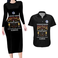 Personalized Red Tails Legacy Couples Matching Long Sleeve Bodycon Dress and Hawaiian Shirt Tuskegee Airmen WWII Heroes - Black Color - Wonder Print Shop