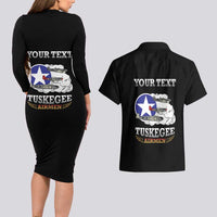 Personalized Red Tails Legacy Couples Matching Long Sleeve Bodycon Dress and Hawaiian Shirt Tuskegee Airmen WWII Heroes - Black Color - Wonder Print Shop
