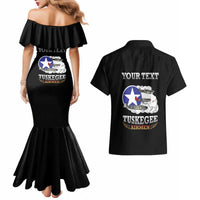 Personalized Red Tails Legacy Couples Matching Mermaid Dress and Hawaiian Shirt Tuskegee Airmen WWII Heroes - Black Color - Wonder Print Shop