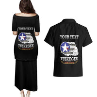 Personalized Red Tails Legacy Couples Matching Puletasi and Hawaiian Shirt Tuskegee Airmen WWII Heroes - Black Color - Wonder Print Shop