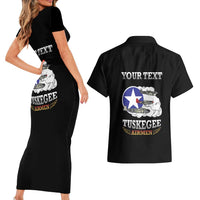 Personalized Red Tails Legacy Couples Matching Short Sleeve Bodycon Dress and Hawaiian Shirt Tuskegee Airmen WWII Heroes - Black Color - Wonder Print Shop