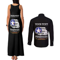 Personalized Red Tails Legacy Couples Matching Tank Maxi Dress and Long Sleeve Button Shirt Tuskegee Airmen WWII Heroes - Black Color - Wonder Print Shop