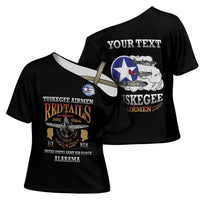Personalized Red Tails Legacy Cross Shoulder Shirt Tuskegee Airmen WWII Heroes - Black Color - Wonder Print Shop