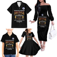 Personalized Red Tails Legacy Family Matching Off The Shoulder Long Sleeve Dress and Hawaiian Shirt Tuskegee Airmen WWII Heroes - Black Color - Wonder Print Shop