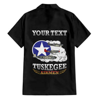 Personalized Red Tails Legacy Family Matching Off The Shoulder Long Sleeve Dress and Hawaiian Shirt Tuskegee Airmen WWII Heroes - Black Color - Wonder Print Shop