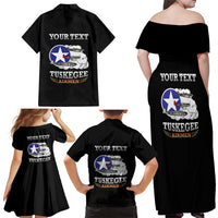 Personalized Red Tails Legacy Family Matching Off Shoulder Maxi Dress and Hawaiian Shirt Tuskegee Airmen WWII Heroes - Black Color - Wonder Print Shop