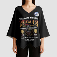 Personalized Red Tails Legacy Kimono Sleeve Blouse Tuskegee Airmen WWII Heroes - Black Color - Wonder Print Shop