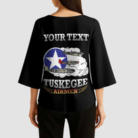 Personalized Red Tails Legacy Kimono Sleeve Blouse Tuskegee Airmen WWII Heroes - Black Color - Wonder Print Shop