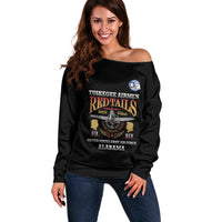 Personalized Red Tails Legacy Off Shoulder Sweater Tuskegee Airmen WWII Heroes - Black Color - Wonder Print Shop