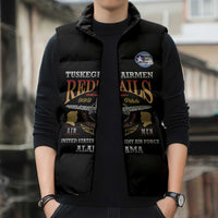 Personalized Red Tails Legacy Sleeveless Puffer Jacket Tuskegee Airmen WWII Heroes - Black Color - Wonder Print Shop
