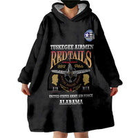 Personalized Red Tails Legacy Wearable Blanket Hoodie Tuskegee Airmen WWII Heroes - Black Color - Wonder Print Shop