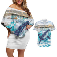 Personalized South Africa Whale Couples Matching Off Shoulder Short Dress and Hawaiian Shirt Hermanus Fest - Wonder Print Shop