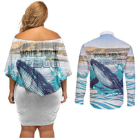 Personalized South Africa Whale Couples Matching Off Shoulder Short Dress and Long Sleeve Button Shirt Hermanus Fest - Wonder Print Shop