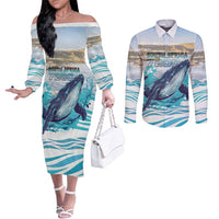 Personalized South Africa Whale Couples Matching Off The Shoulder Long Sleeve Dress and Long Sleeve Button Shirt Hermanus Fest - Wonder Print Shop