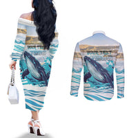 Personalized South Africa Whale Couples Matching Off The Shoulder Long Sleeve Dress and Long Sleeve Button Shirt Hermanus Fest - Wonder Print Shop