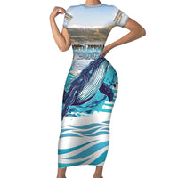 Personalized South Africa Whale Short Sleeve Bodycon Dress Hermanus Fest - Wonder Print Shop