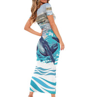 Personalized South Africa Whale Short Sleeve Bodycon Dress Hermanus Fest - Wonder Print Shop