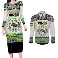 Personalized Sudan 1956-1970 Couples Matching Long Sleeve Bodycon Dress and Long Sleeve Button Shirt With African Pattern - Wonder Print Shop