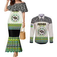 Personalized Sudan 1956-1970 Couples Matching Mermaid Dress and Long Sleeve Button Shirt With African Pattern - Wonder Print Shop