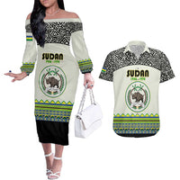 Personalized Sudan 1956-1970 Couples Matching Off The Shoulder Long Sleeve Dress and Hawaiian Shirt With African Pattern - Wonder Print Shop