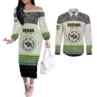 Personalized Sudan 1956-1970 Couples Matching Off The Shoulder Long Sleeve Dress and Long Sleeve Button Shirt With African Pattern - Wonder Print Shop